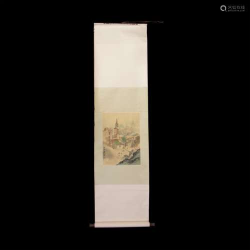 A CHINESE SCROLL PAINTING OF MOUNTAIN BY GUAN SHANYUE