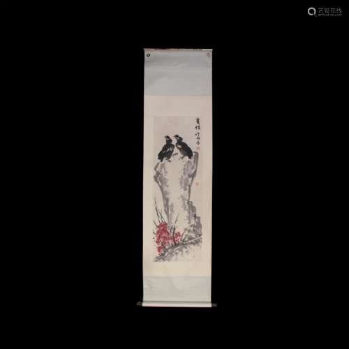 A CHINESE SCROLL PAINTING OF BIRDS