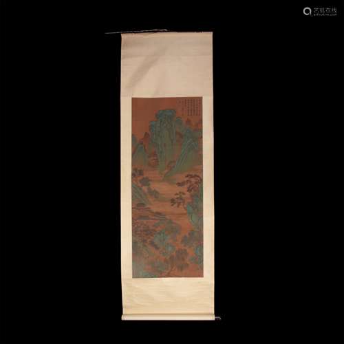 A CHINESE SCROLL PAINTING OF LANDSCAPE