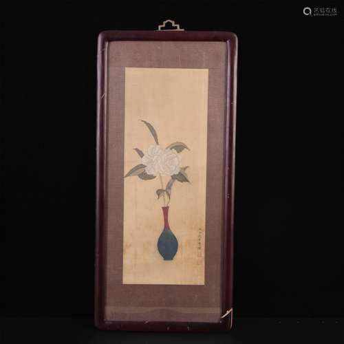 A CHINESE SCROLL PAINTING OF FLOWER BY PU RU