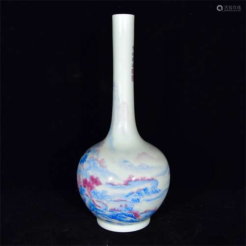 CHINESE PORCELAIN FAMILLE ROSE MOUNTAIN BOTTLE