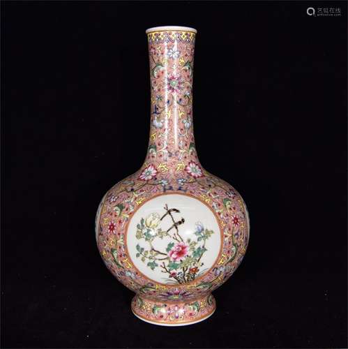 A CHINESE PORCELAIN FAMILLE ROSE FLOWER BIRD VASE