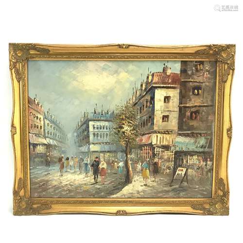 A PARIS FRAMED  PAINTING BY WESTERN FIGURES