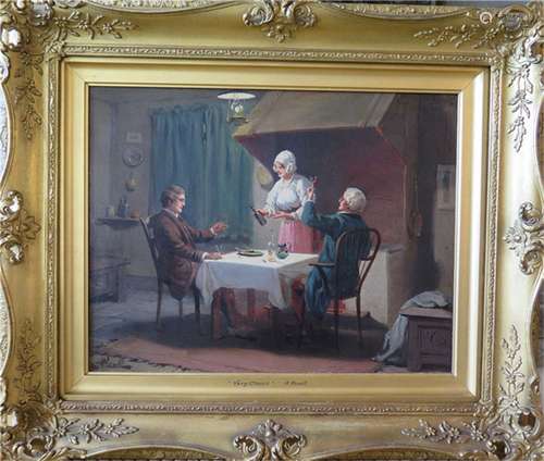 AN ENGLAND FRAMED AMERICAN PUBO PAINTING BY WESTERN FIGURES