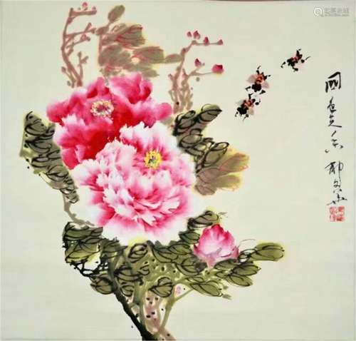 A CHINESE SCROLL PAINTING OF FLOWER BY YU WENHUA