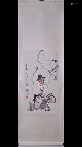 A CHINESE SCROLL PAINTING OF FIGURE BY ZHANG GUIMING