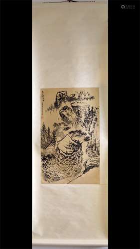 A CHINESE SCROLL PAINTING OF MOUNTAIN BY XIAO HAICHUN