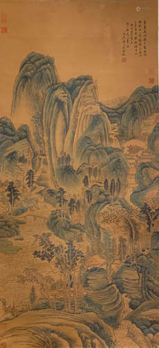 A CHINESE SCROLL PAINTING OF MOUNTAIN BY WANG SHIMIN