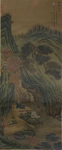 A CHINESE SCROLL PAINTING OF MOUNTAIN BY LAN YING