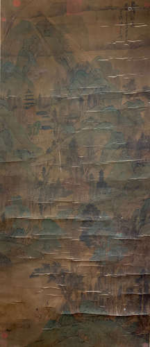 A CHINESE SCROLL PAINTING OF MOUNTAIN BY LAN YING