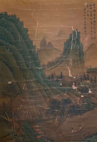 A CHINESE SCROLL PAINTING OF MOUNTAIN BY LAN YING