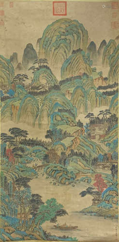 A CHINESE SCROLL PAINTING OF MOUNTAIN BY DONG BANGDA