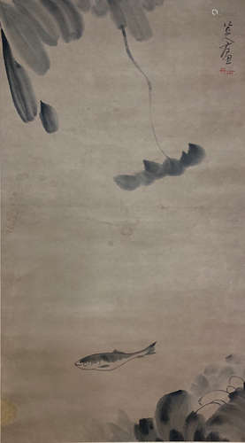 A CHINESE SCROLL PAINTING OF FISH BY BA DA SHANREN