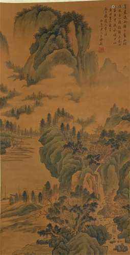 A CHINESE SCROLL PAINTING OF MOUNTAIN VIEWS BY WANG SHIMIN