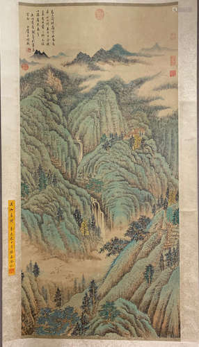 A CHINESE SCROLL PAINTING OF MOUNTAIN VIEWS BY WANG SHIMIN