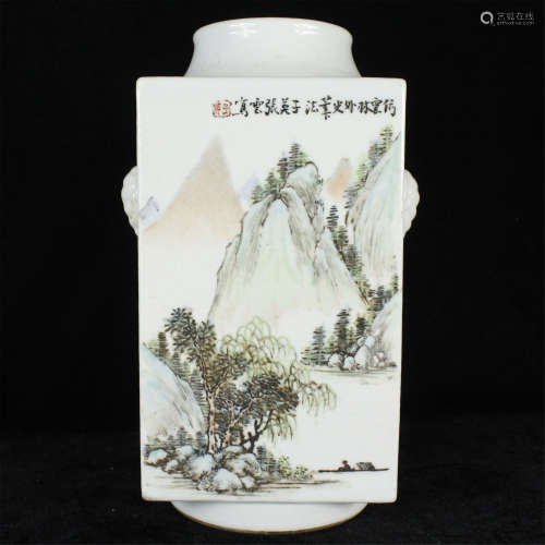 A CHINESE PORCELAIN MOUNTAIN FLOWER AND BIDR CONG VASE
