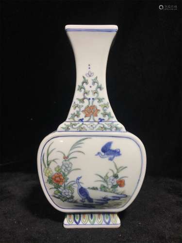 A CHINESE PORCELAIN  DOUCAI FLOWER AND BIDR VASE