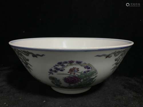 A CHINESE PORCELAIN  DOUCAI FLOWER BOWL