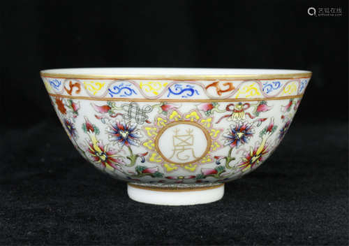 A CHINESE PORCELAIN  FAMILLE ROSE FLOWER AND POEM BOWL