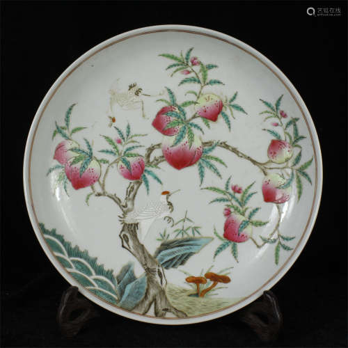 A CHINESE PORCELAIN  FAMILLE ROSE PEACH PLATE