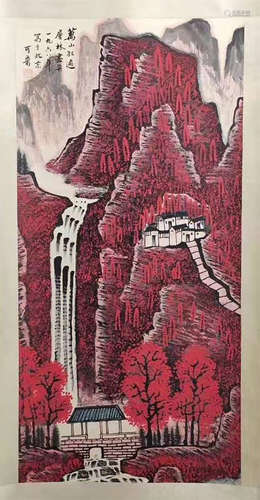 A CHINESE SCROLL PAINTING MOUNTAIN  OF LI KERAN