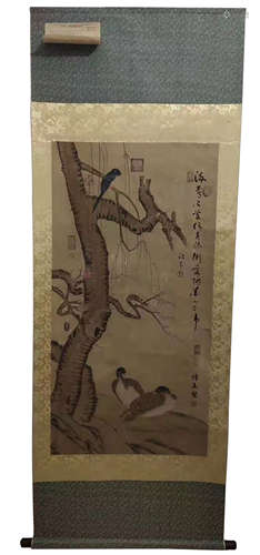 A CHINESE SCROLL PAINTING FLOWER AND BIRD  OF ZHAO MENGJIAN