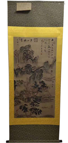 A CHINESE SCROLL PAINTING  MOUNTAIN WITH  POEM ZHAOYAN