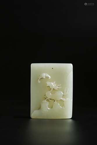 A CHINESE HETIAN JADE CARVED POEM HORSE WITH BAT PLAQUE