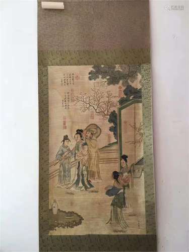 A CHINESE SCROLL PAINTING OF BEAUTY FIGURES BY GONG SURAN