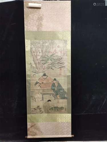 A CHINESE SCROLL PAINTING OF FIGURES BY XU WEI