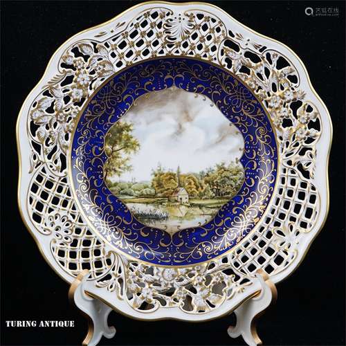 A FINE ENAMEL CARVED MOUNTAIN VIEWS VIEWS PLATE