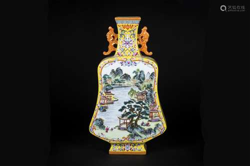 A CHINESE PORCELAIN FAMILLE ROSE FLOWER DOUBLE HANDLE VASE