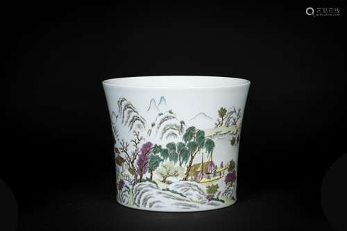 A CHINESE PORCELAIN FAMILLE ROSE POEM BRUSH POT