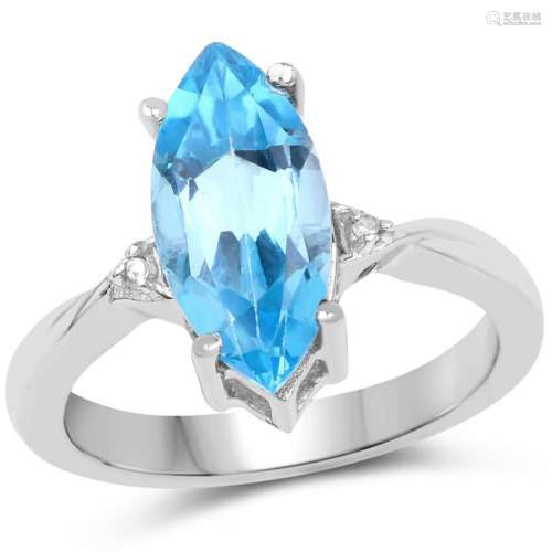 3.67 Carat Genuine Swiss Blue Topaz and White Diamond .925 Sterling Silver Ring (size 8)