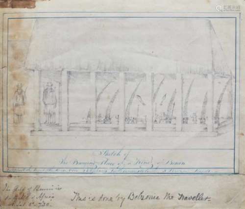 SKETCH OF THE BURYING PLACE OF A KING OF BENINA unique drawing of a royal ancestor altar at BeniOn