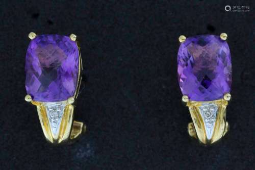 Pair of gold earrings set with facetted amethysts …