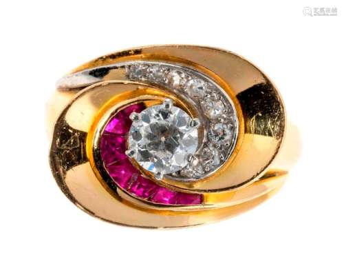 Art Deco gold and platinum ring with tourbillon de…