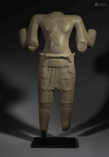 Khmer grey sandstone torso