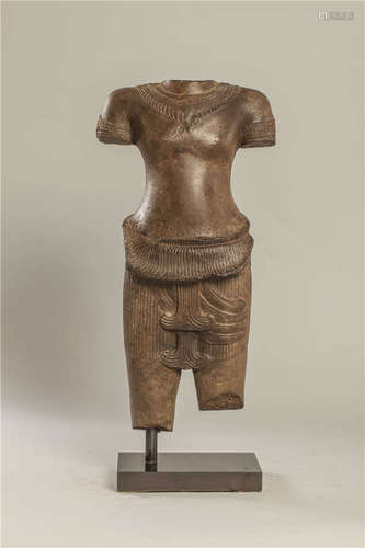 10th century khmer grey sandstone torso