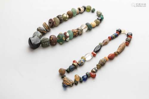 2 antic stone, glass and ceramics necklaces