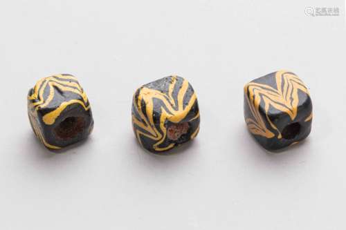 3 antic cubic glazed ceramic beads