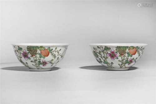 Qing pink family porcelain pair of cups