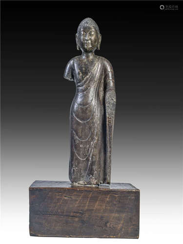 Qi grey black stone standing Buddha