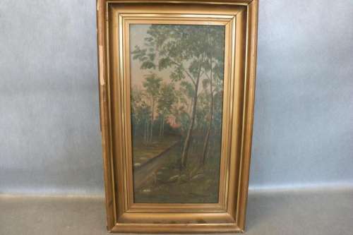 Victorian Oil on Canvas, Woodland Path Scene