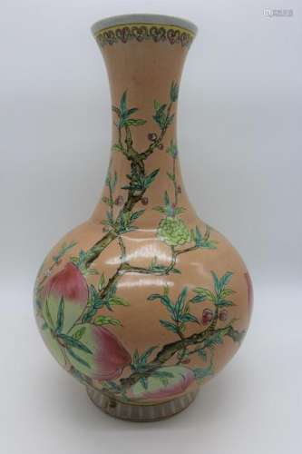 Large Chinese Vase Peach Motif, Signed