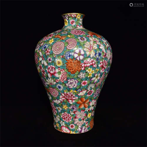 CLOISONNE ENAMELED 'FLOWERS AND VINES' VASE, MEIPING