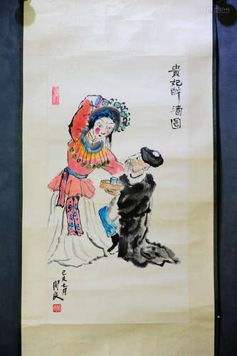 GUAN LIANG: INK AND COLOR ON PAPER PAINTING 'BEIJING OPERA'