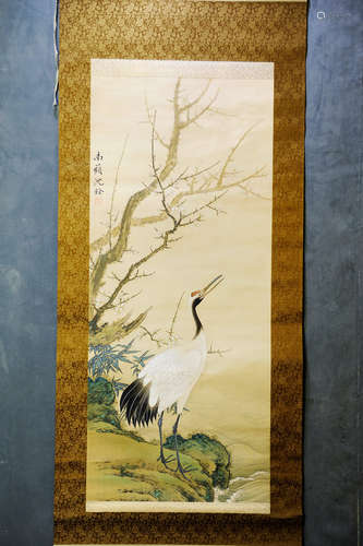 SHEN QUAN: INK AND COLOR ON PAPER PAINTING 'CRANE'