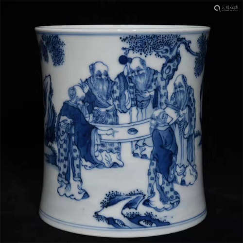 BLUE AND WHITE 'FIVE ELDERS' BRUSH POT