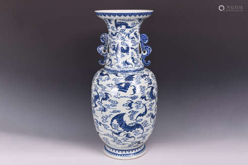 LARGE BLUE AND WHITE 'AUSPICIOUS AND LONGEVITY' VASE